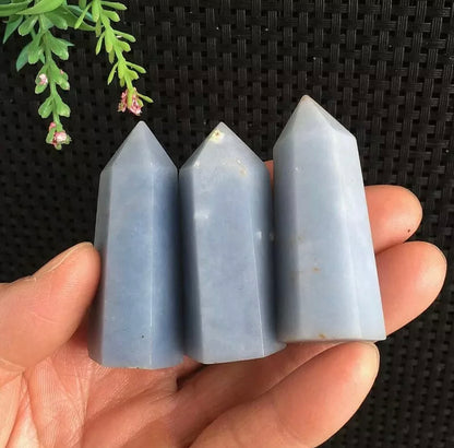 Natural Angelite gemstone tower-point Wand