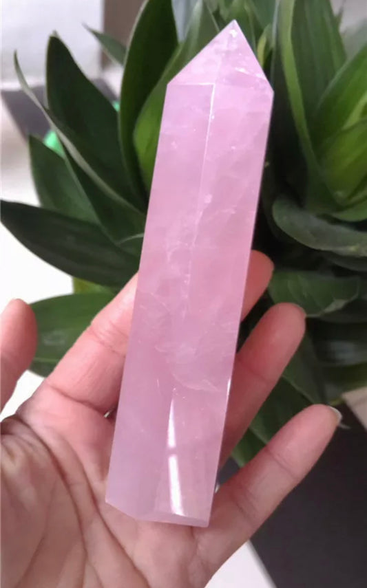 Natural Rose Quartz  gemstone tower Point healing Wand