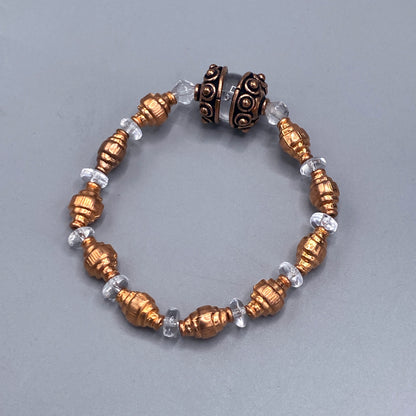 Quartz and Copper Beaded Stretch Bracelet