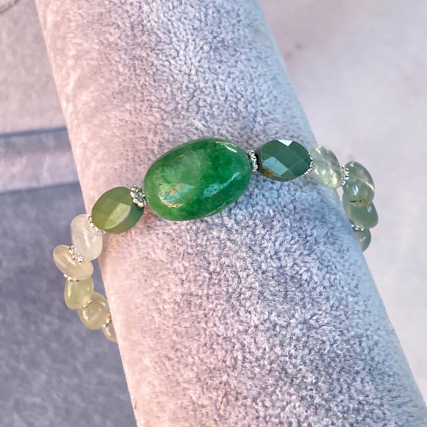 Green Emerald, Green Turquoise, and Prehnite gemstone Bracelet