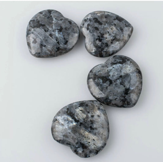 Natural Larvikite heart palm stones