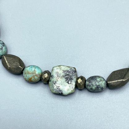 African Turquoise and Pyrite gemstone Necklace