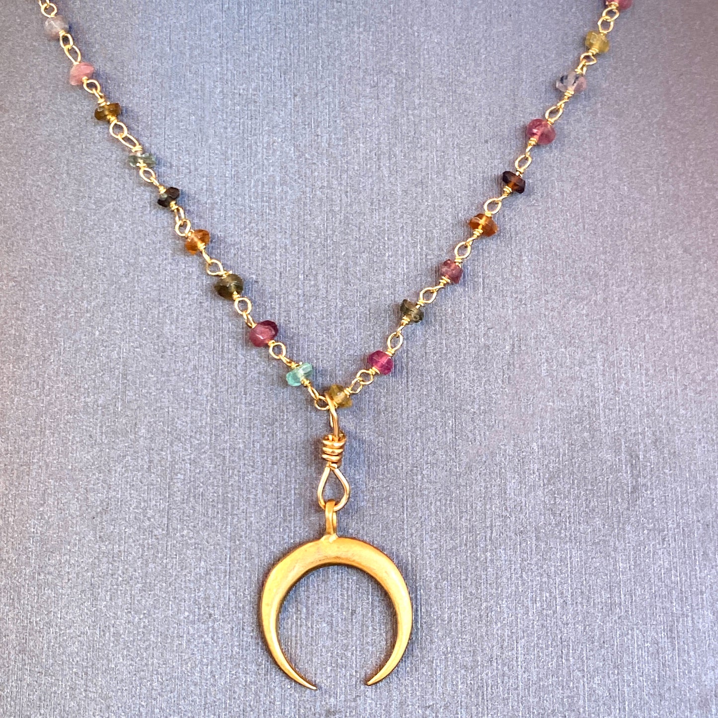 Moon and Mixed Tourmaline Necklace