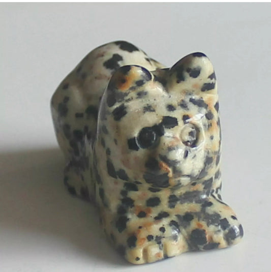 Natural Dalmatian Jasper Gemstone Kitty Figurine