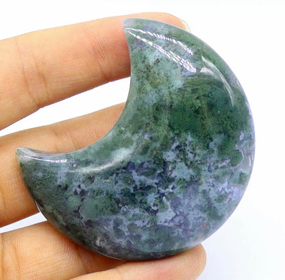 Natural Moss Agate Crescent Moon