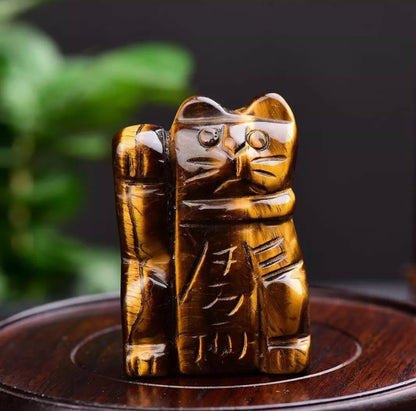 Natural Tiger Eye Lucky Cat 2 inch