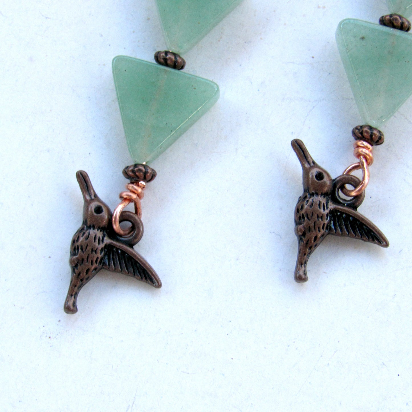 Green Aventurine gemstone  Copper Hummingbird Drop Earrings