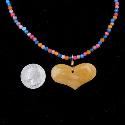 Yellow Jasper Heart Gemstone Pendant on Fire Agates w/ 14 Kt GF Necklace