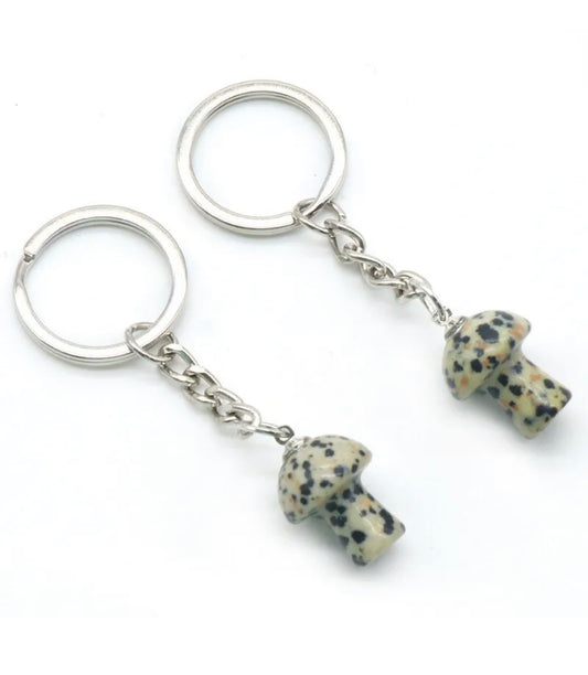 Dalmatian Jasper Mushroom Keychain