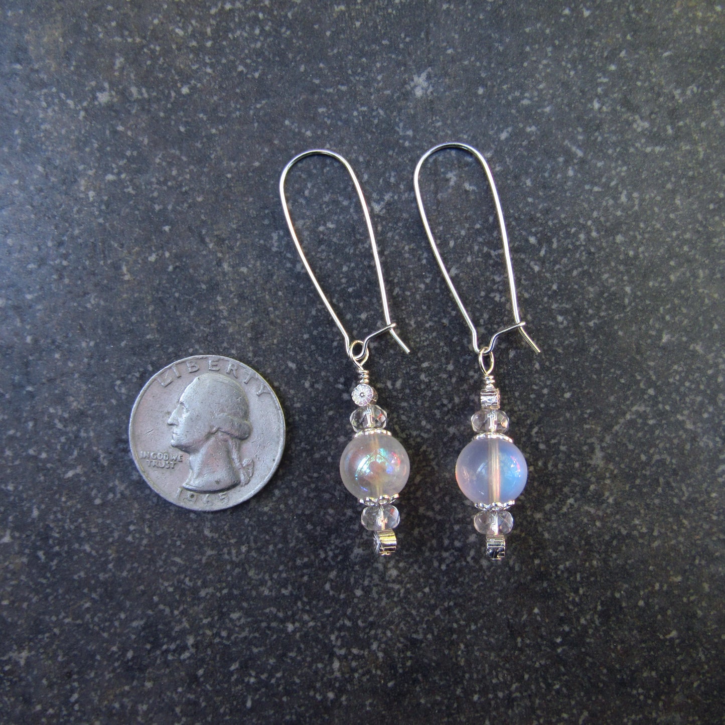 Moonstone Gemstone, Quartz, and Sterling Silver Earrings