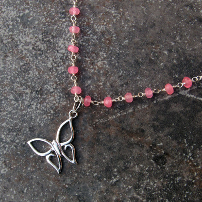 Pink Chalcedony and Sterling Silver Butterfly