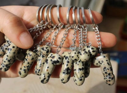 Natural Dalmatian Jasper Penis Keychain/Keyring