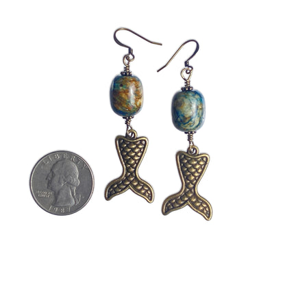 Mermaid and Chrysocolla Dangle Drop Mermaid Tail Earrings
