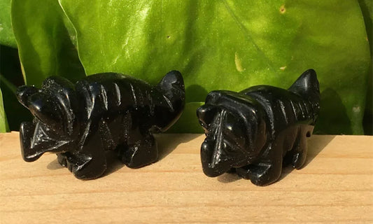 Natural Black Obsidian Crystal Dinosaur Figurine