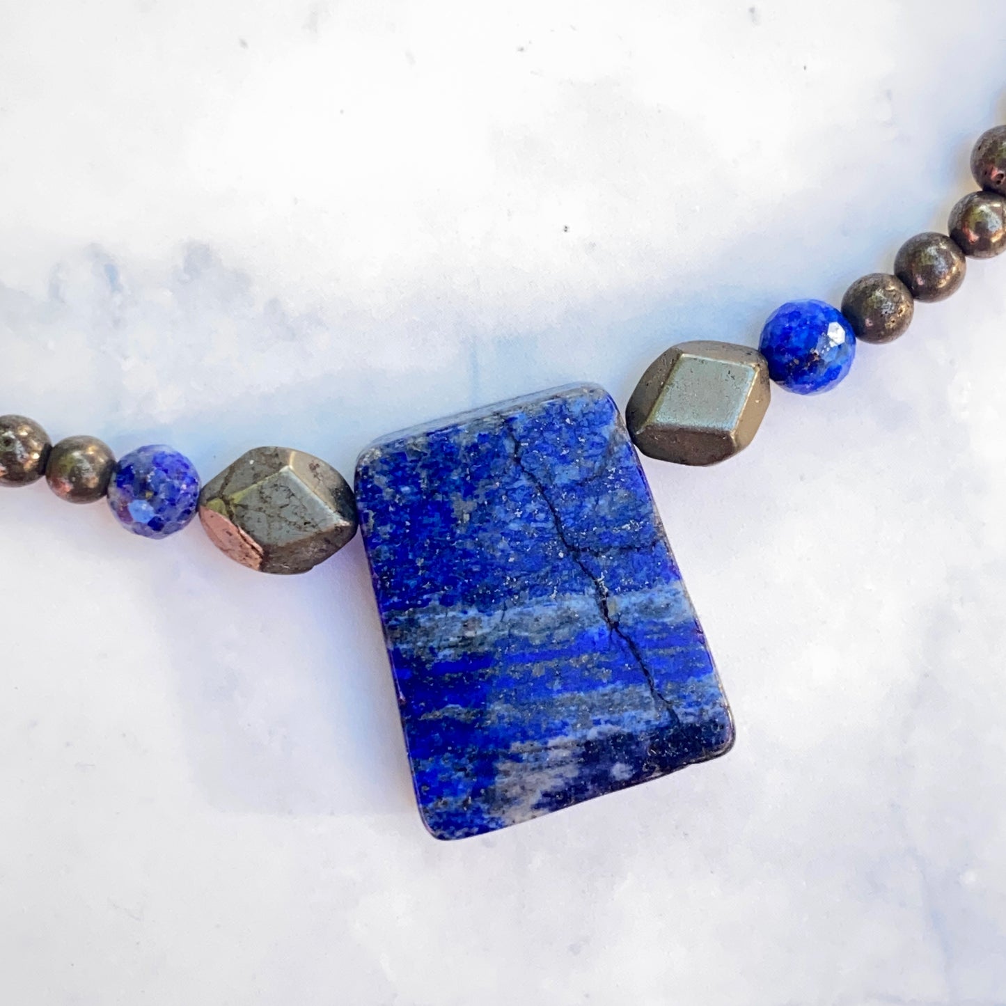 Pyrite Gemstones and Lapis Lazuli pendant Necklace