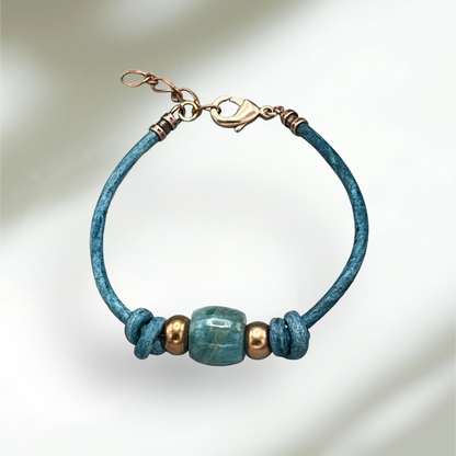 Apatite and Copper Leather Bracelet