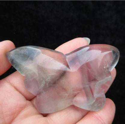 Natural Transparent green fluorite gemstone crystal Hand-carved butterfly