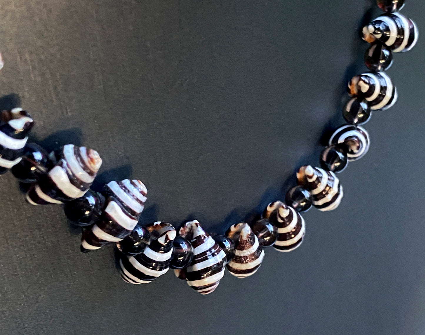 Shell, Smokey Topaz, Onyx Necklace with oxidized sterling silver