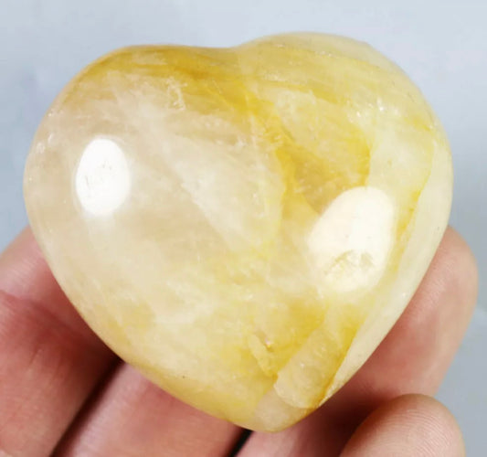 NATURAL Yellow PHANTOM MULTI-INCLUSIONS Rainbow CRYSTAL Heart Palm Stone