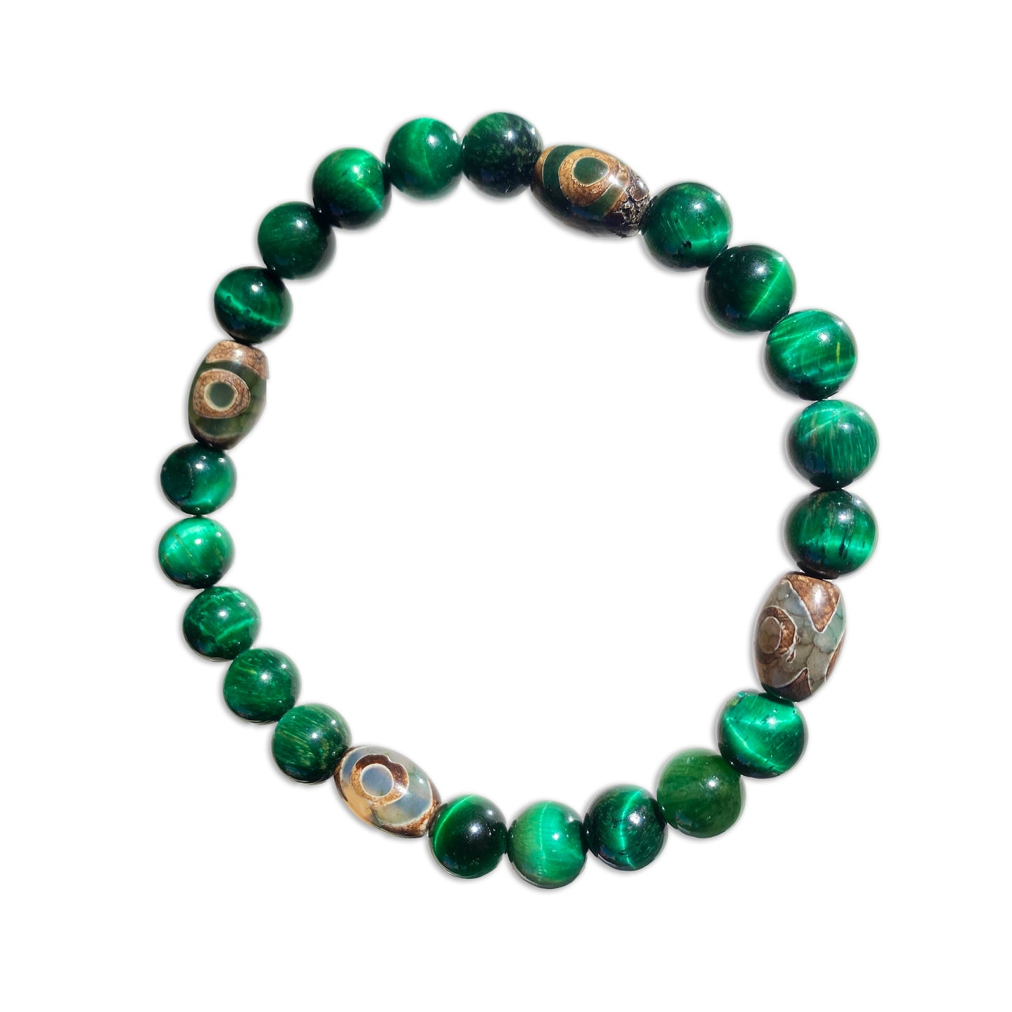 Green Tiger Eye and Tibetan Agate Bracelet