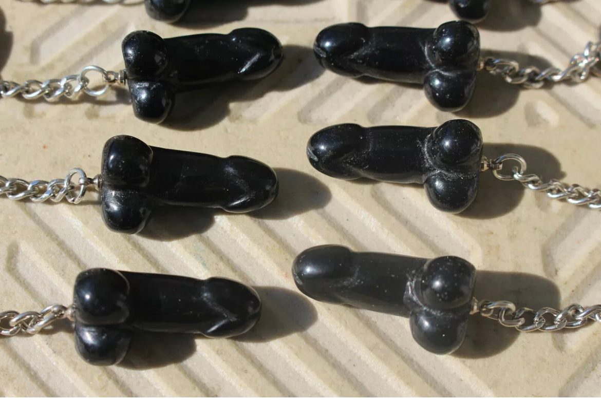 Natural Black Obsidian Penis Keychain/Keyring