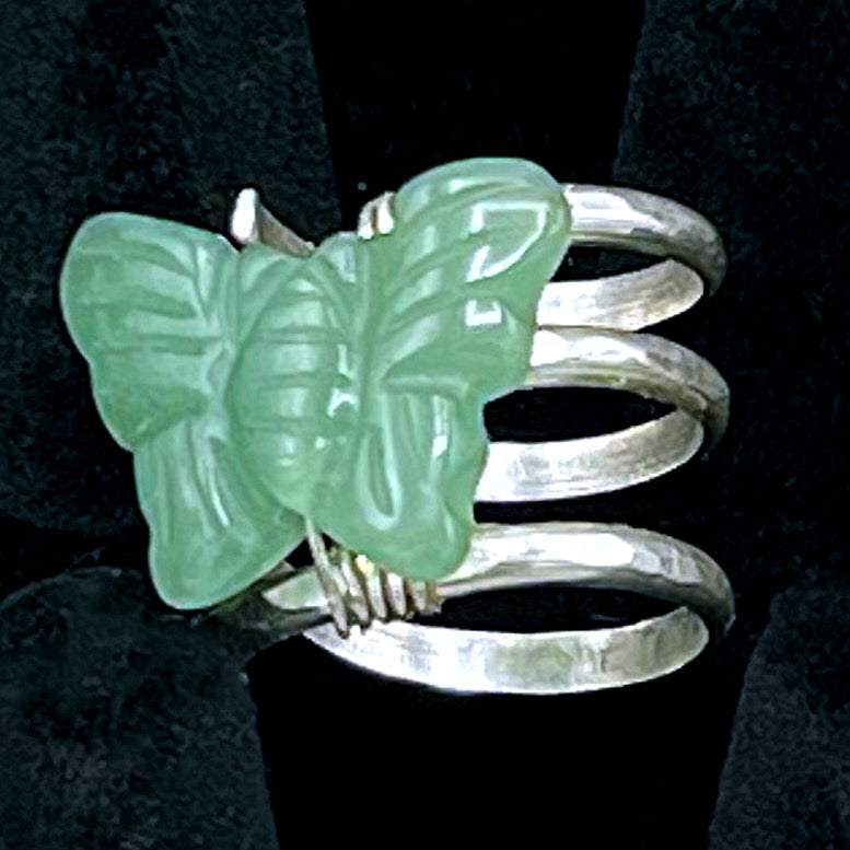 Sterling Silver Green Aventurine gemstone Butterfly Ring