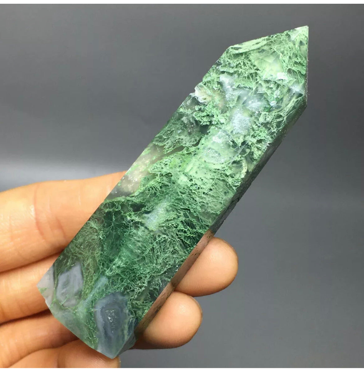 NATURAL moss agate gemstone  tower Wand