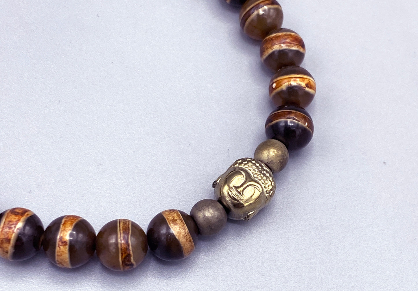 Unisex Tibetan Agate and Hematite Gemstone Buddha “FAITH” Bracelet