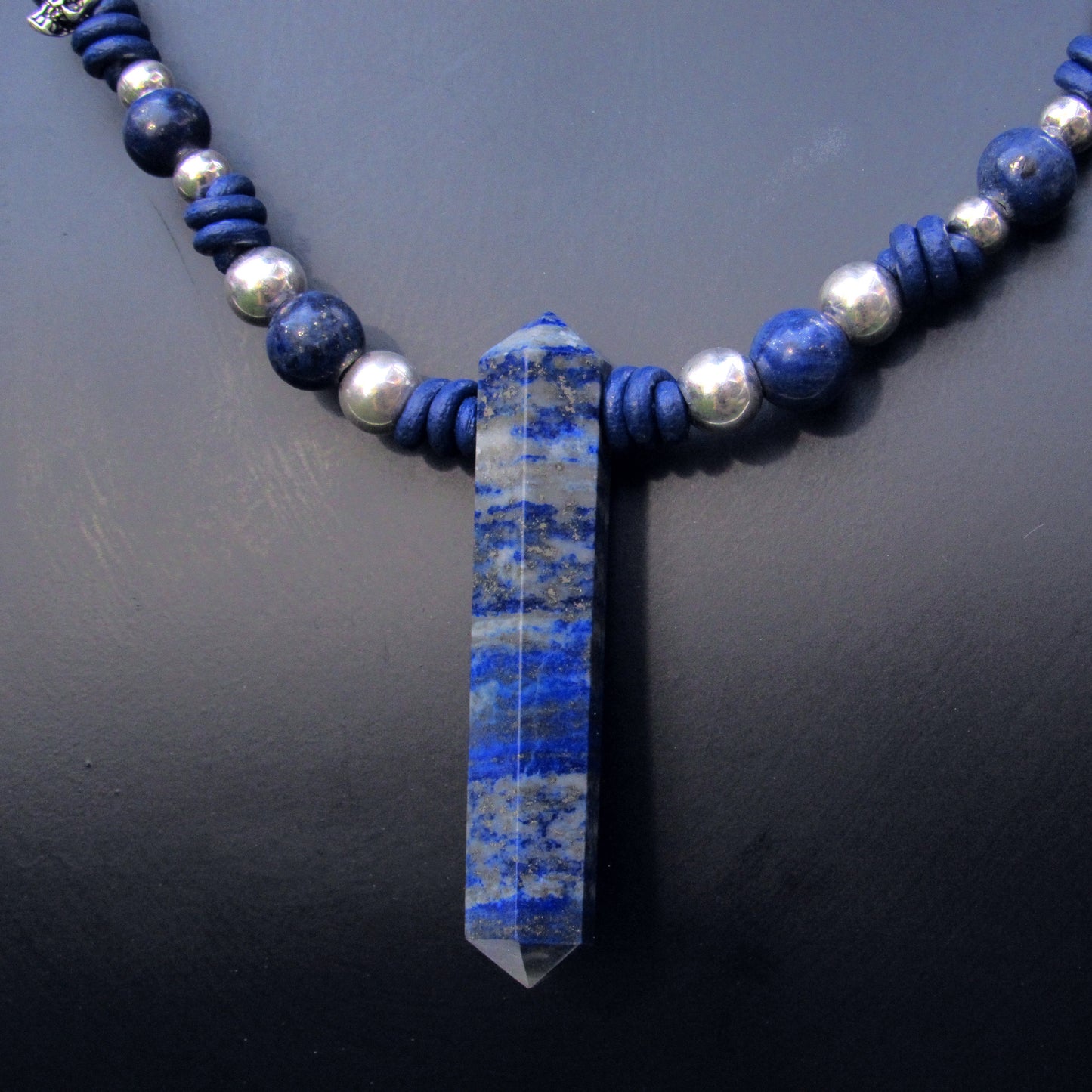 Lapis Lazuli and Sterling Silver Skulls Hand Knotted Sterling Silver Necklace