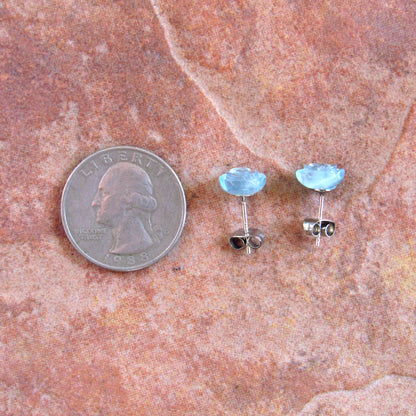 Aquamarine gemstone flower Stud Earrings on Sterling Silver Studs