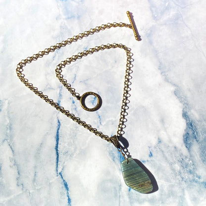 Labradorite gemstone Pendant on Brass Chain necklace