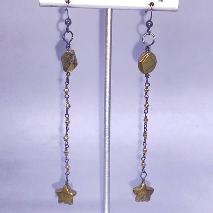 Pyrite Star and Sterling Silver Dangle Earrings