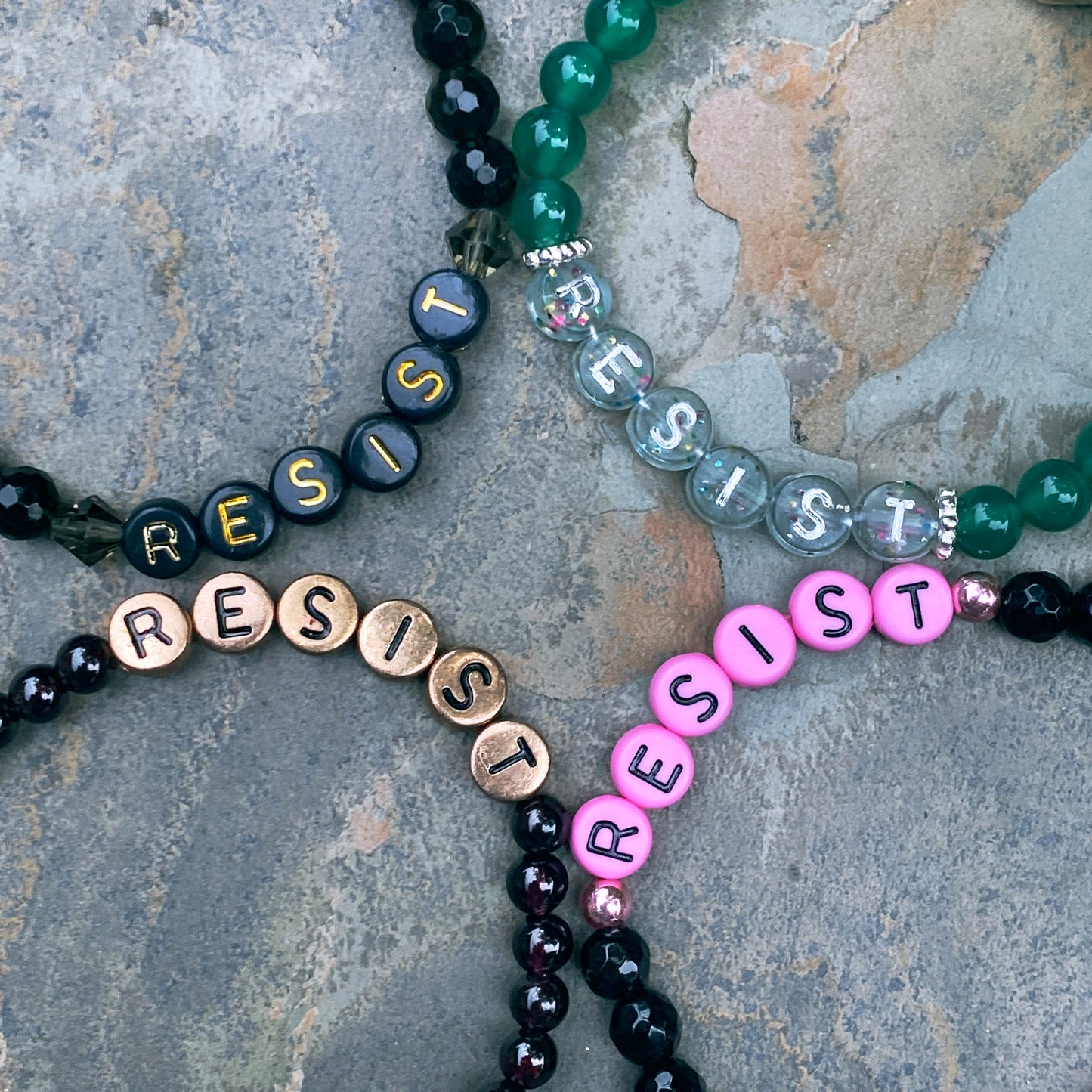 New Women’s “Resist” Gemstone Stretch Bracelets