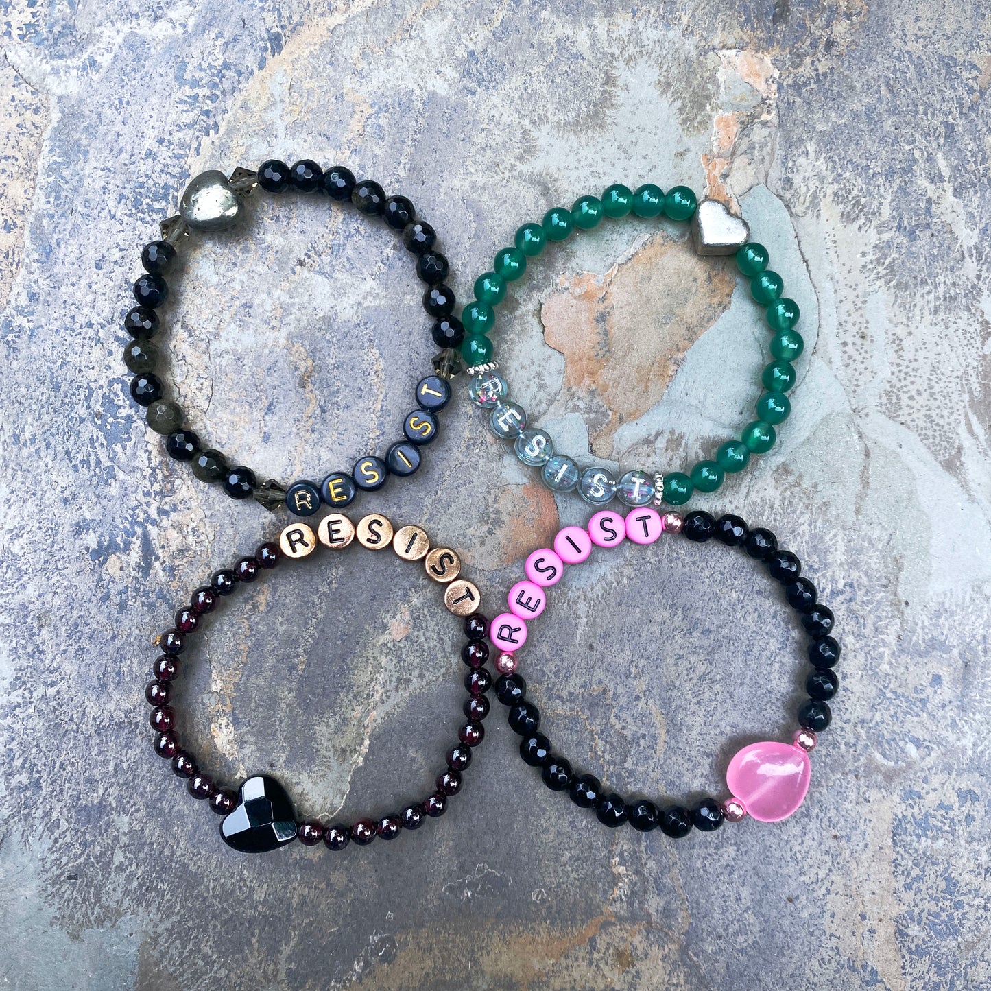 New Women’s “Resist” Gemstone Stretch Bracelets