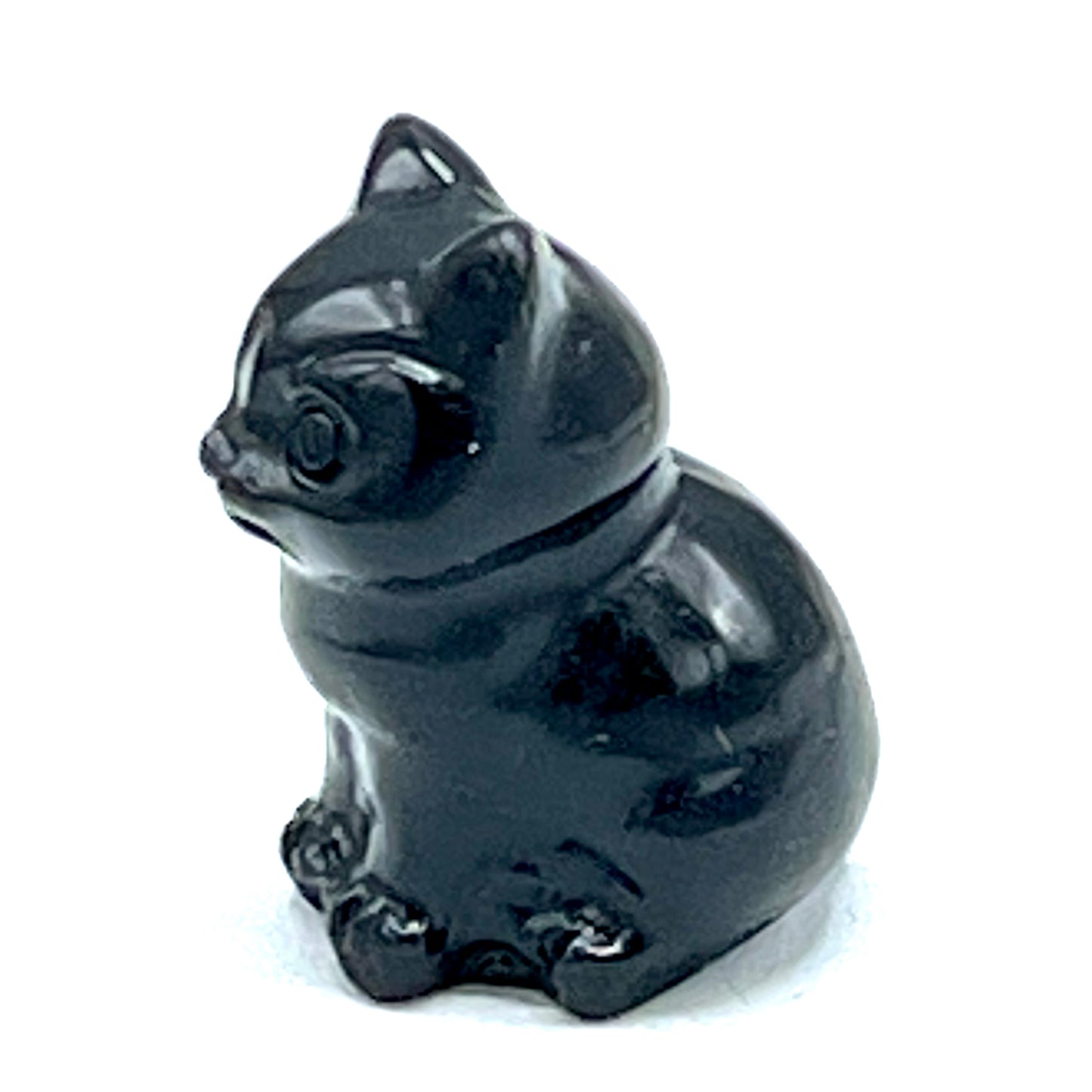 Black Obsidian gemstone Cat Figurine
