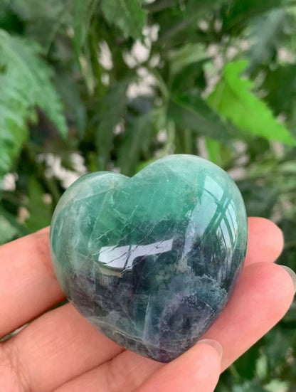 Large Rainbow Fluorite Heart, 1.75" Fluorite Puffy Heart, Fluorite Palm Stone