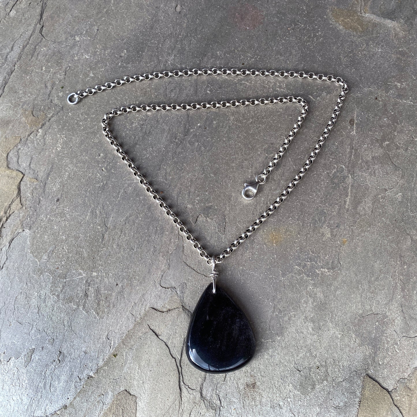 Silver Obsidian gemstone pendant on Sterling Silver Chain