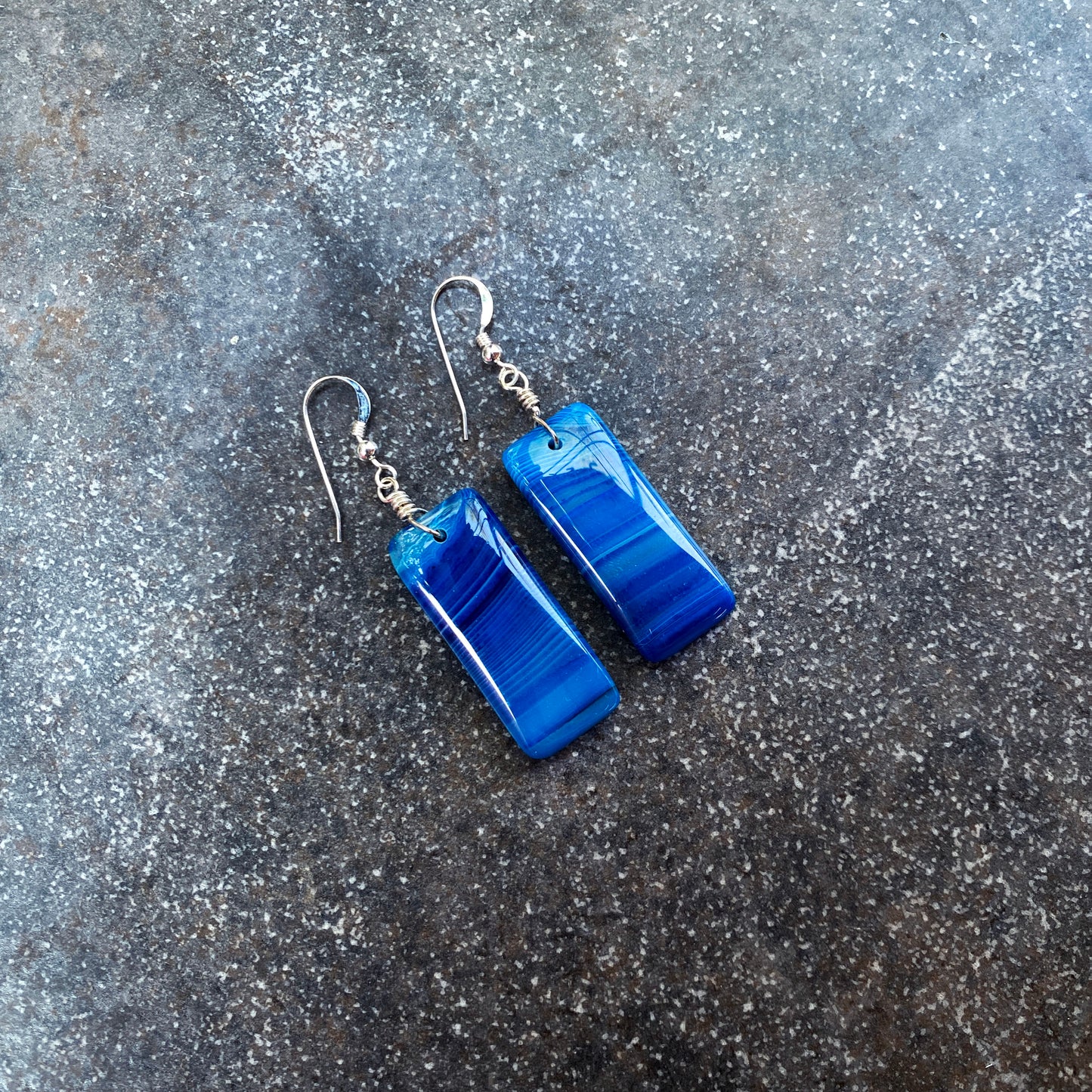 Blue Agate Drop Earrings Wrapped with Sterling Silver