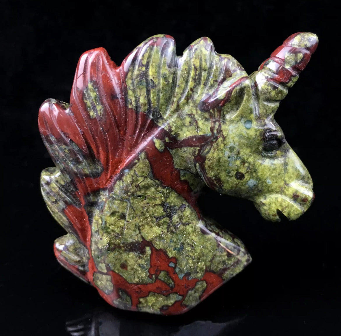 Natural Dragon Bloodstone gemstone carved Unicorn