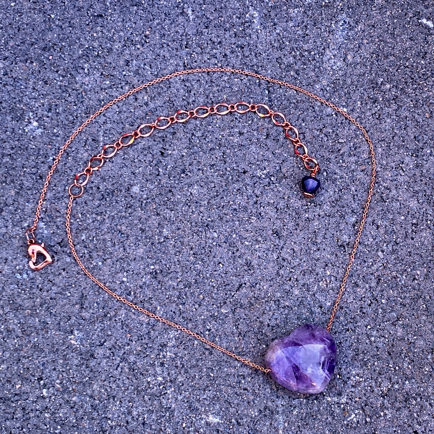 Amethyst Heart on Copper Necklace
