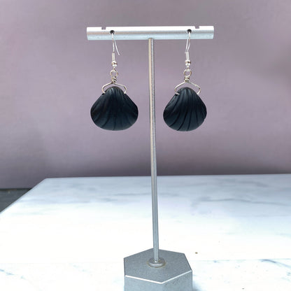 Matte Onyx gemstone carved Shells with Sterling Silver Earrings