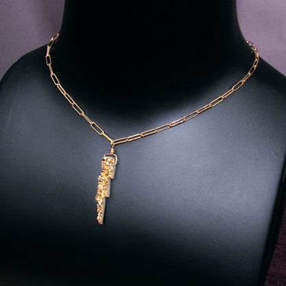 Gold Druzy Lightning Bolt on 14 Kt GF Chain