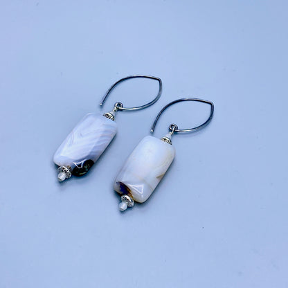 Scenic Dendritic Agate Gemstone, Moonstones, and Sterling Silver Drop Earrings