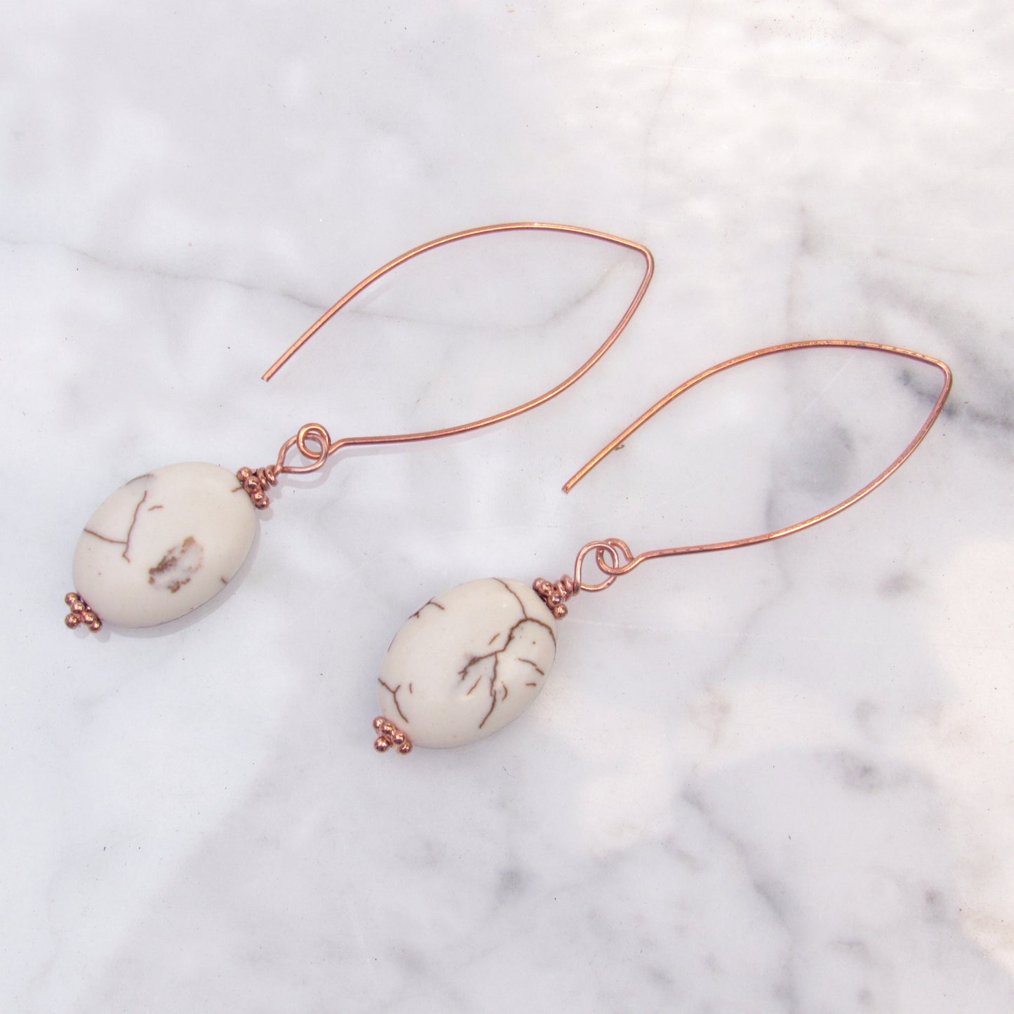White turquoise Gemstone and copper earrings
