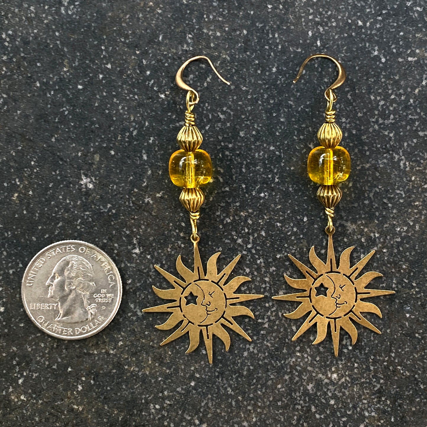 Citrine gemstone sun and Brass Earrings
