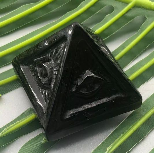 Natural Silver Obsidian gemstone carved Pyramid Eye of Protection