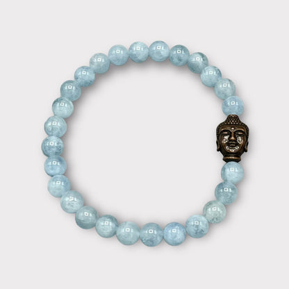 Aquamarine and Copper Buddha Stretch bracelet