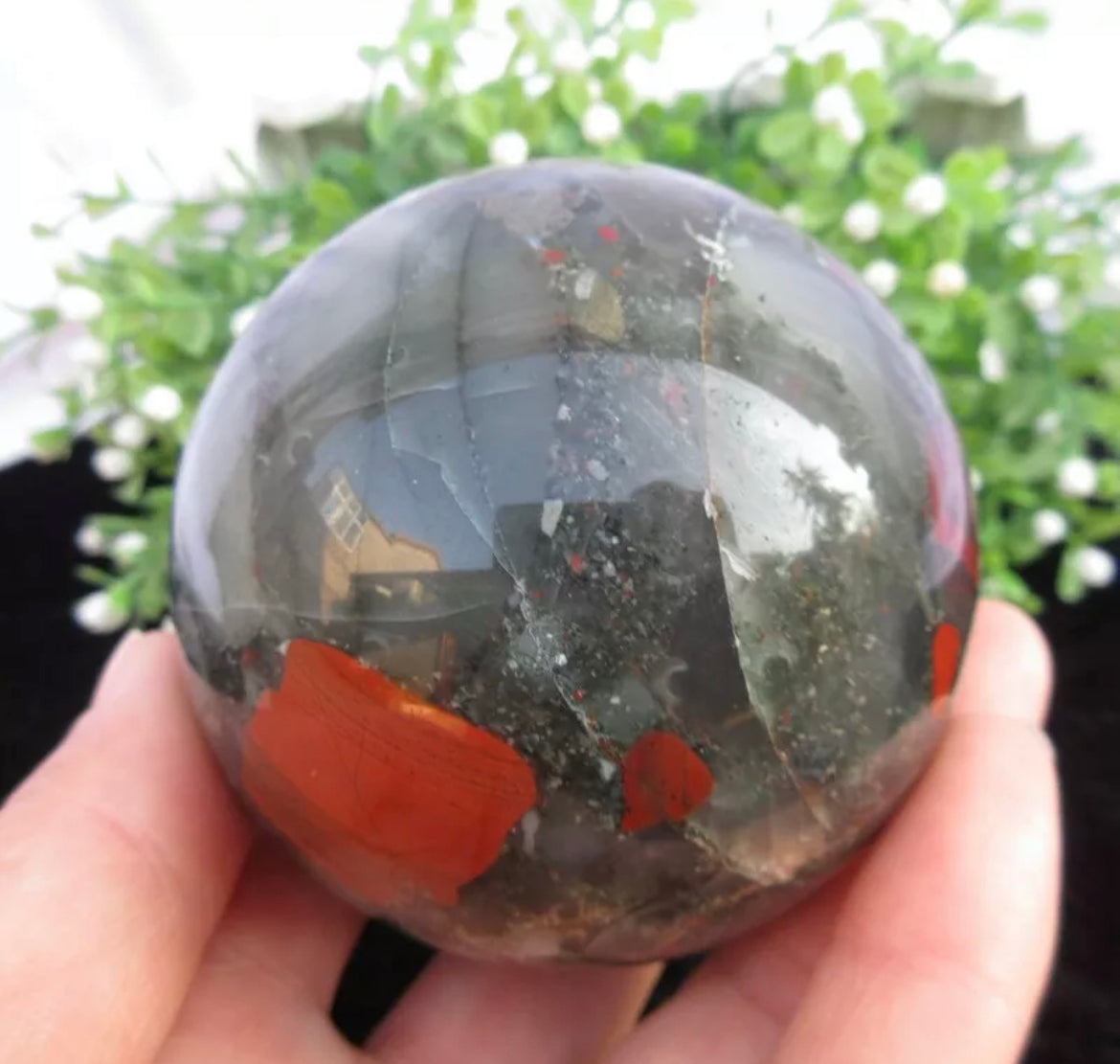 Natural African Bloodstone sphere semiprecious crystal gemstone