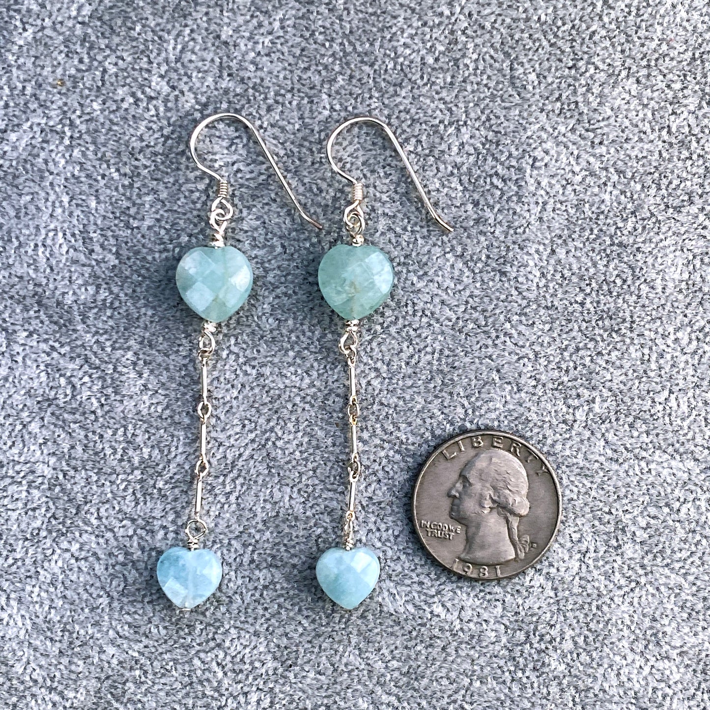 Aquamarine gemstone Heart Dangle Earrings