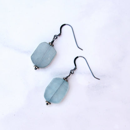 Aquamarine gemstone and Oxidized Sterling Silver Drop Earrings